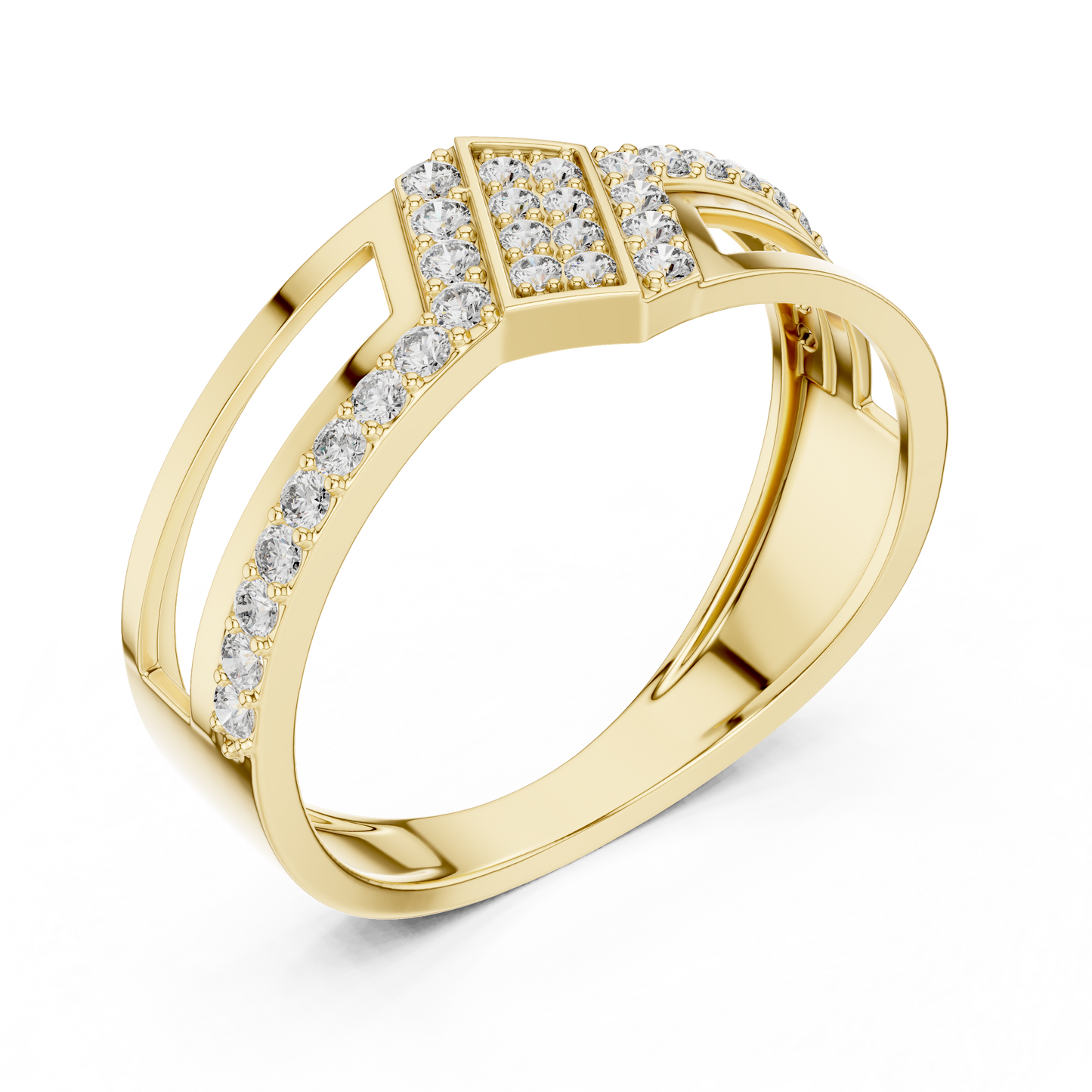 Round Lab Grown Diamond Chevron Ring in 14K White Gold