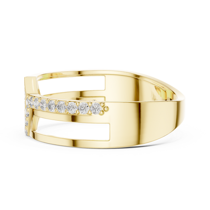 Round Lab Grown Diamond Chevron Ring in 14K White Gold