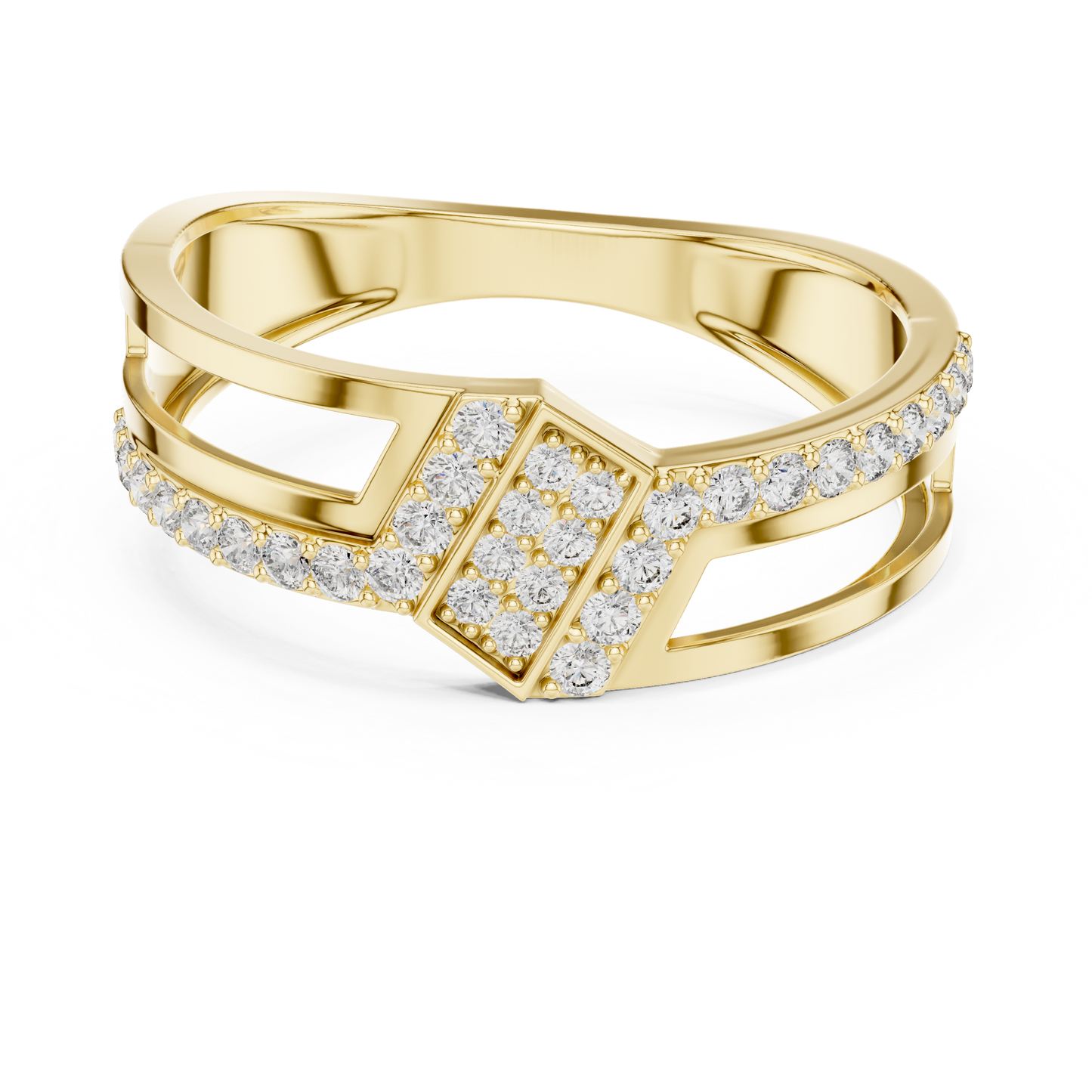 Round Lab Grown Diamond Chevron Ring in 14K White Gold