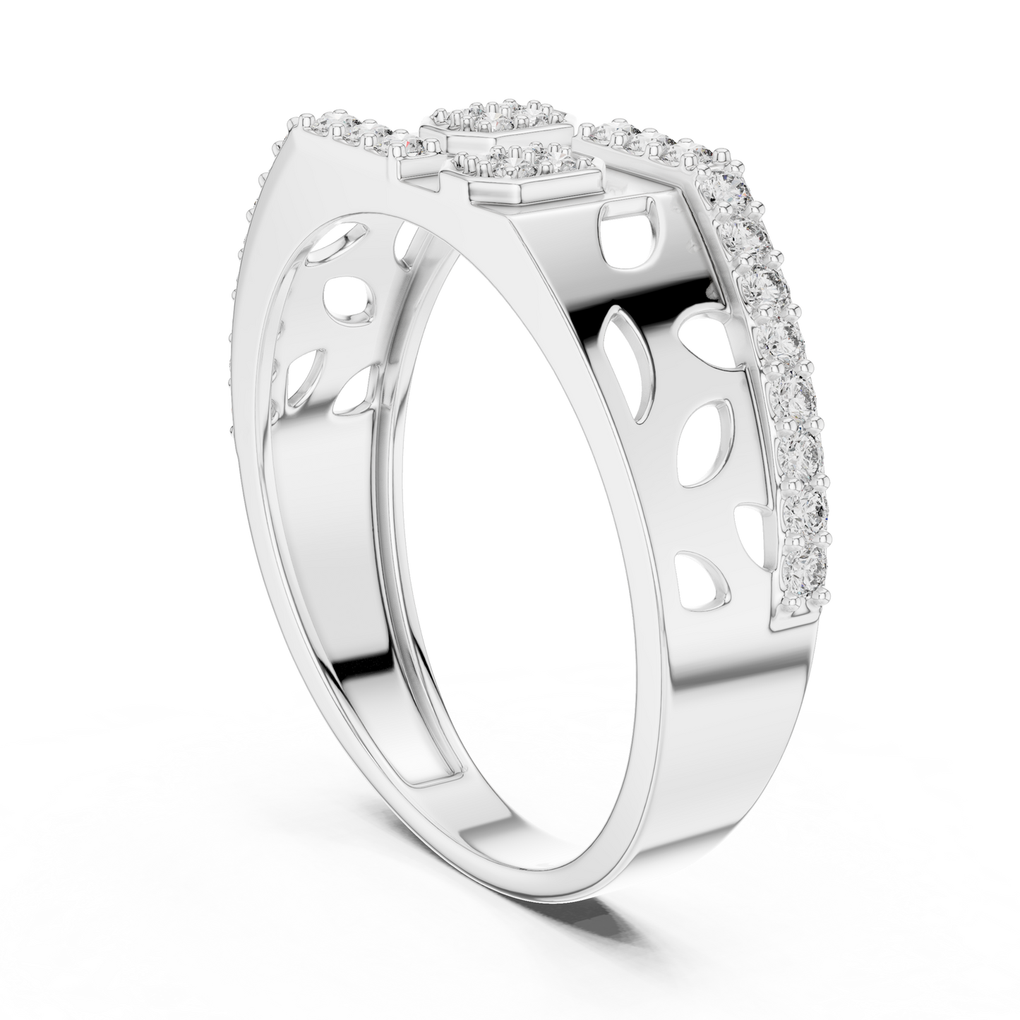 Staggered Octagon Lab Grown Diamond Gold Ring