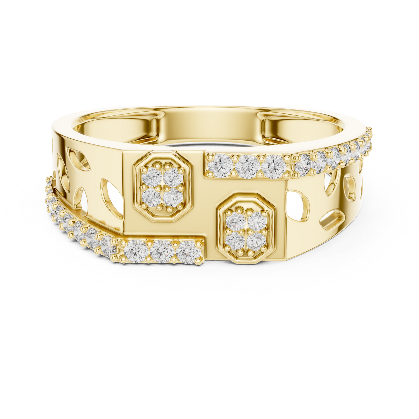 Staggered Octagon Lab Grown Diamond Gold Ring