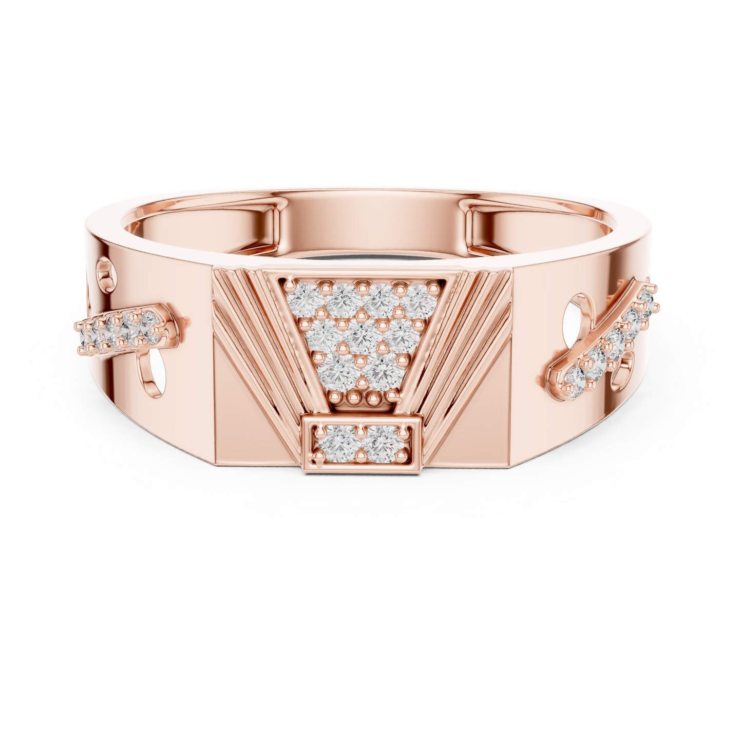 White Gold Trapezoid Cluster Statement Ring