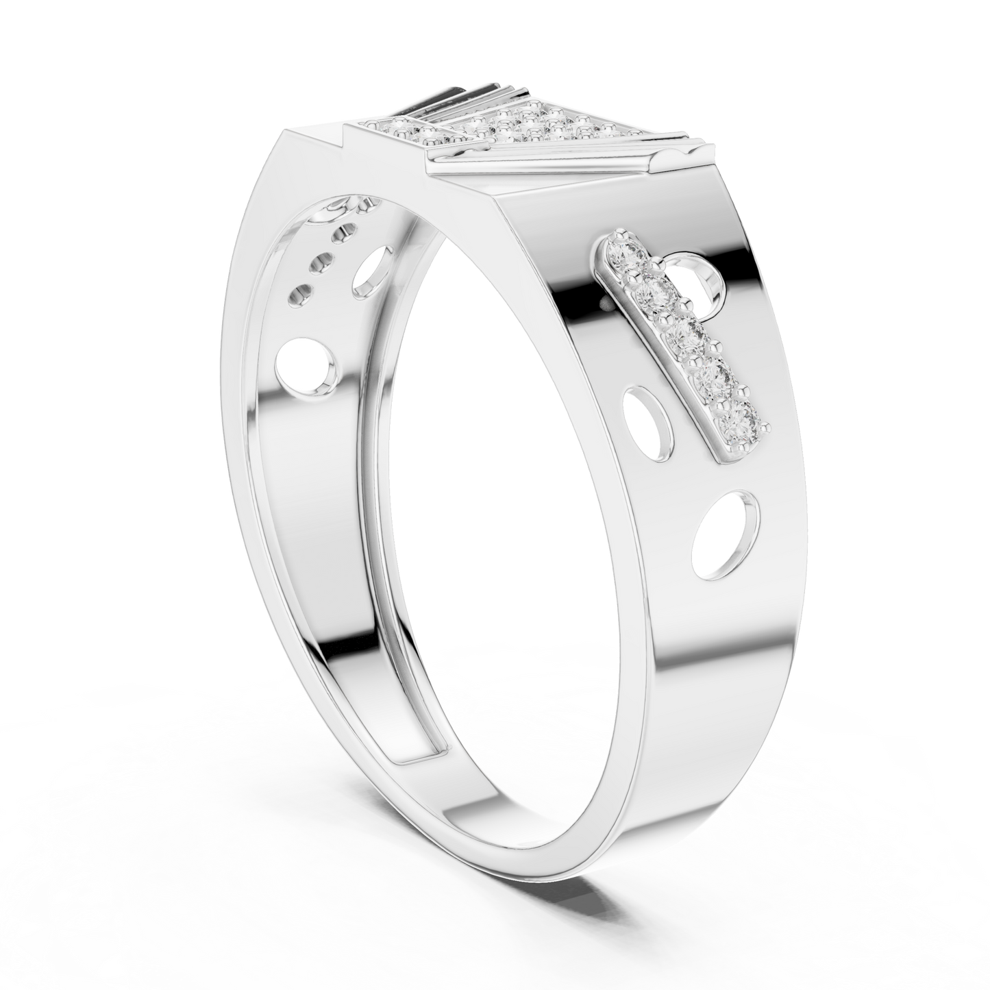 White Gold Trapezoid Cluster Statement Ring