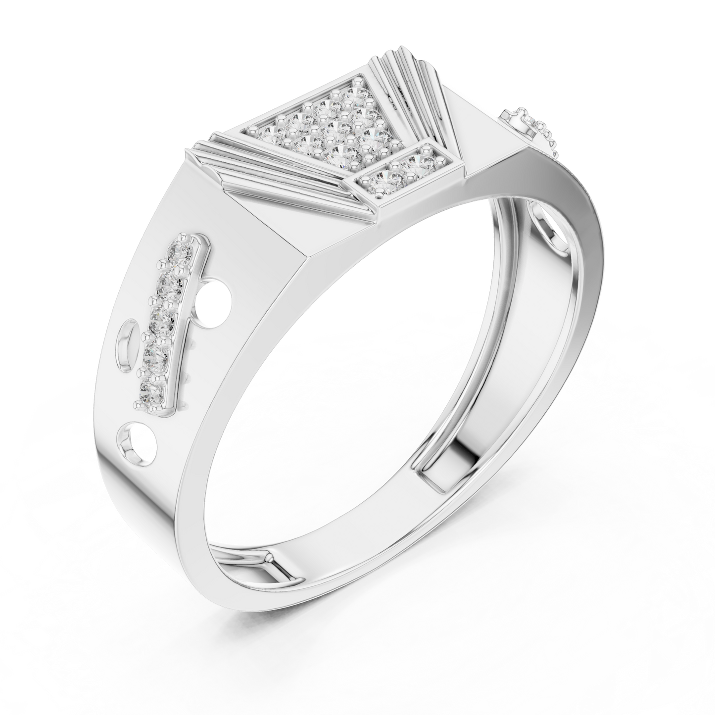 White Gold Trapezoid Cluster Statement Ring