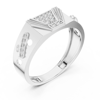 White Gold Trapezoid Cluster Statement Ring