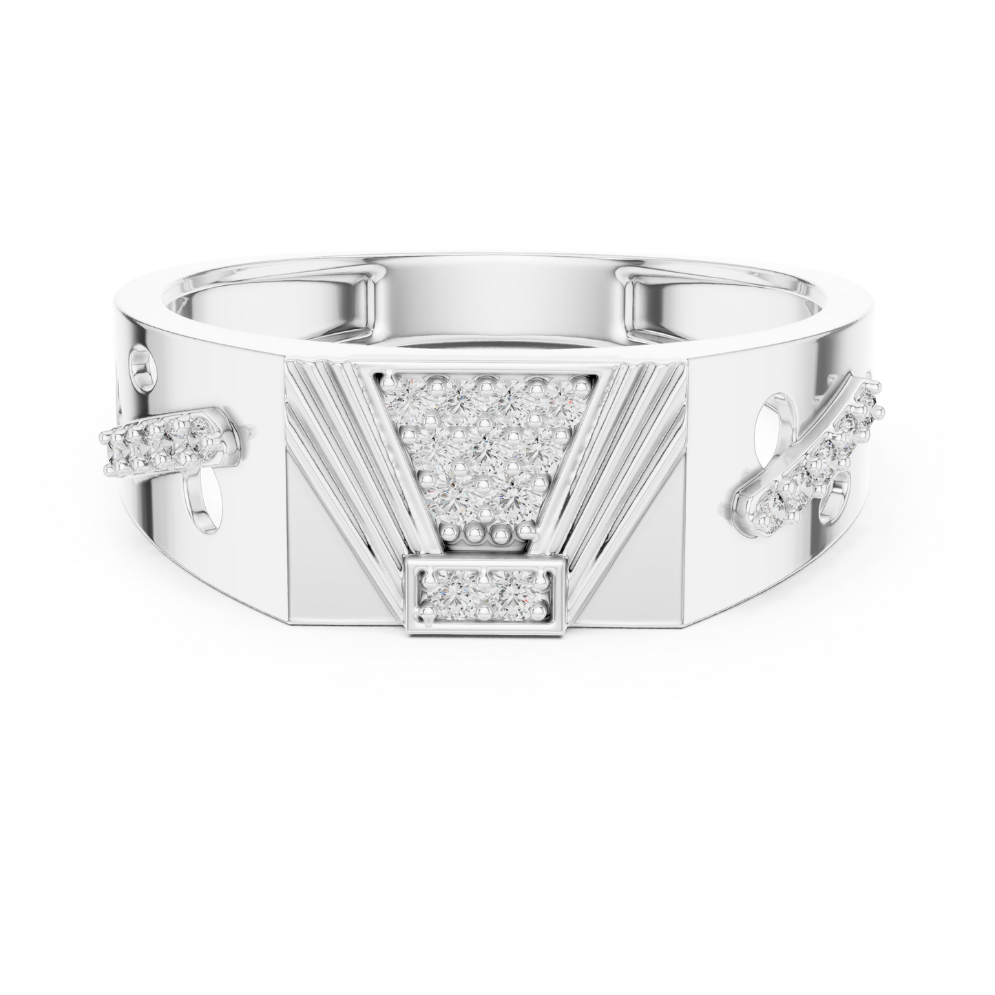 White Gold Trapezoid Cluster Statement Ring