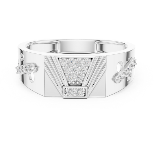 White Gold Trapezoid Cluster Statement Ring