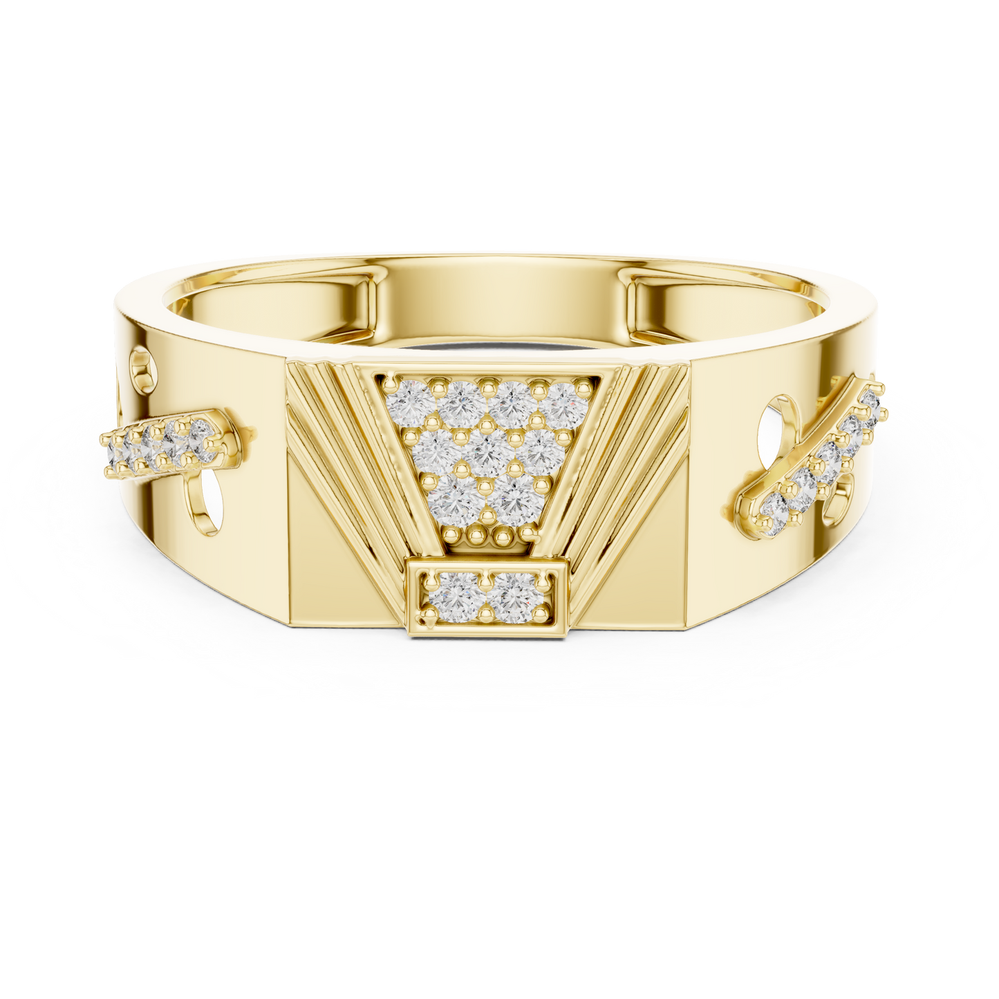 White Gold Trapezoid Cluster Statement Ring