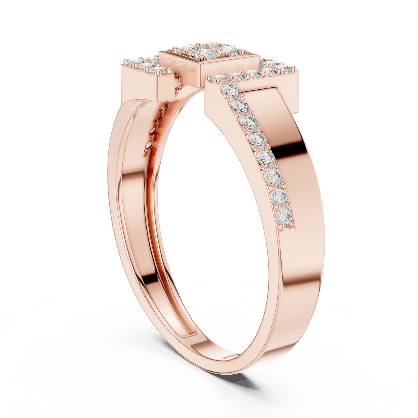 Geometric Hexagon Scaffold Round Lab Grown Diamond Ring