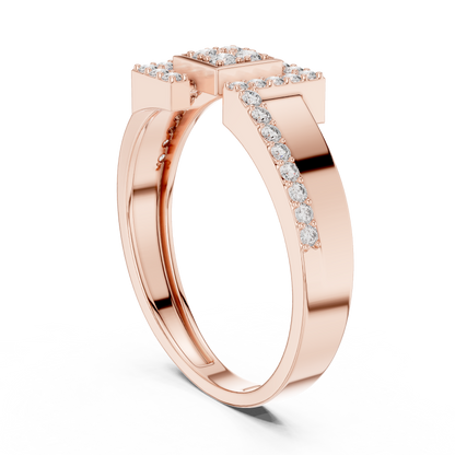 Geometric Hexagon Scaffold Round Lab Grown Diamond Ring