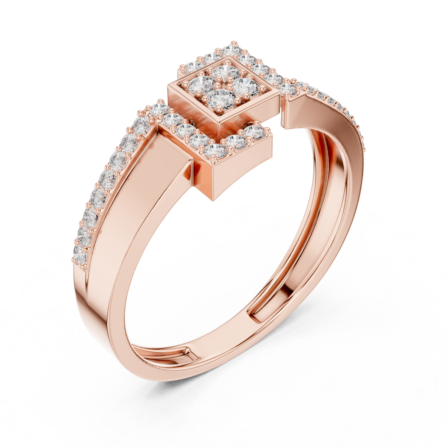 Geometric Hexagon Scaffold Round Lab Grown Diamond Ring