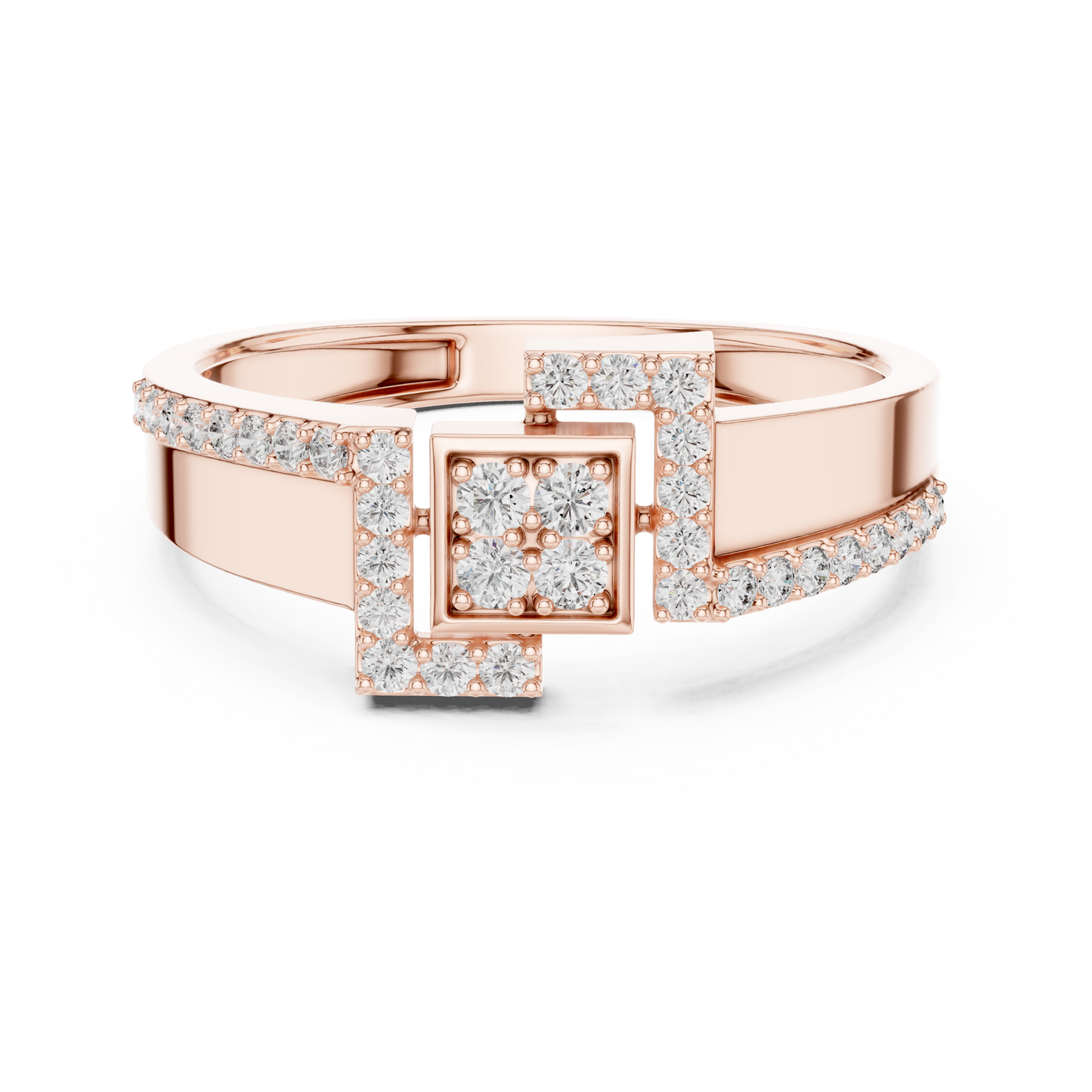 Geometric Hexagon Scaffold Round Lab Grown Diamond Ring