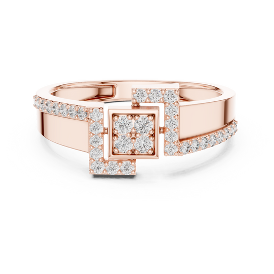 Geometric Hexagon Scaffold Round Lab Grown Diamond Ring