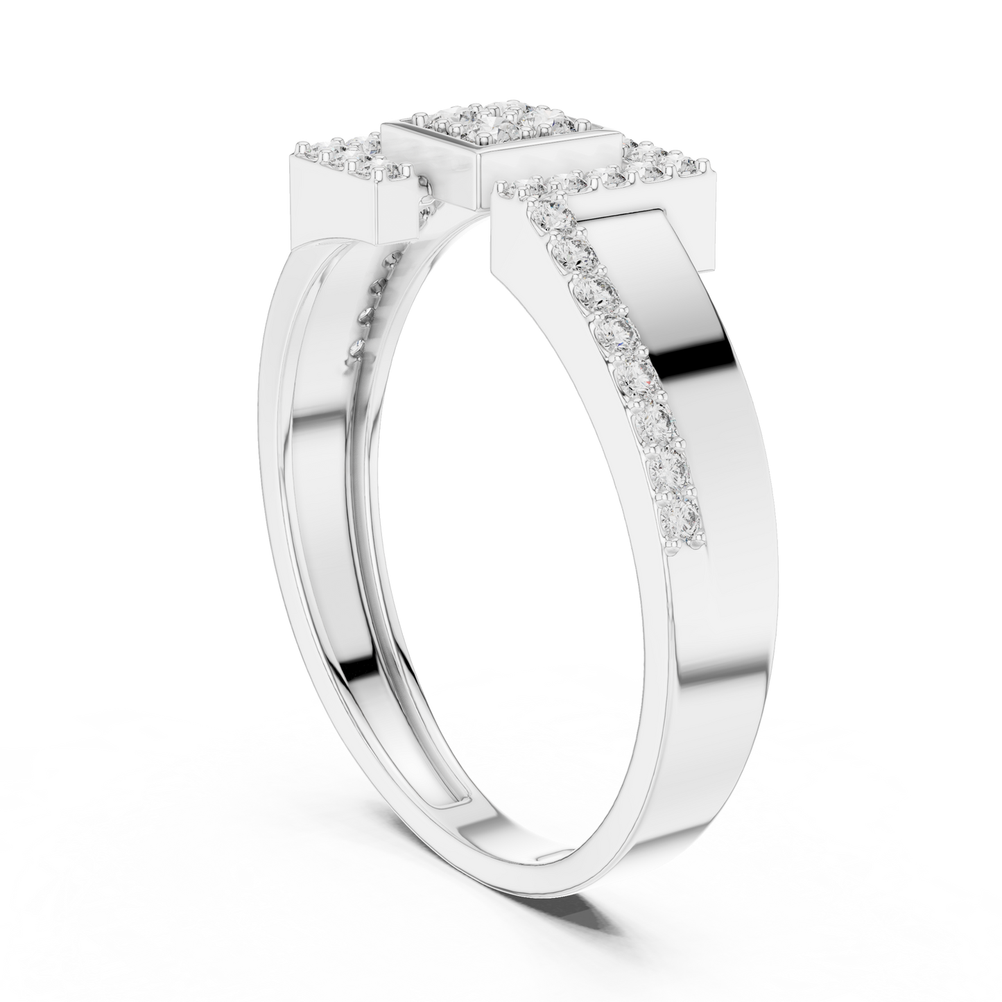 Geometric Hexagon Scaffold Round Lab Grown Diamond Ring