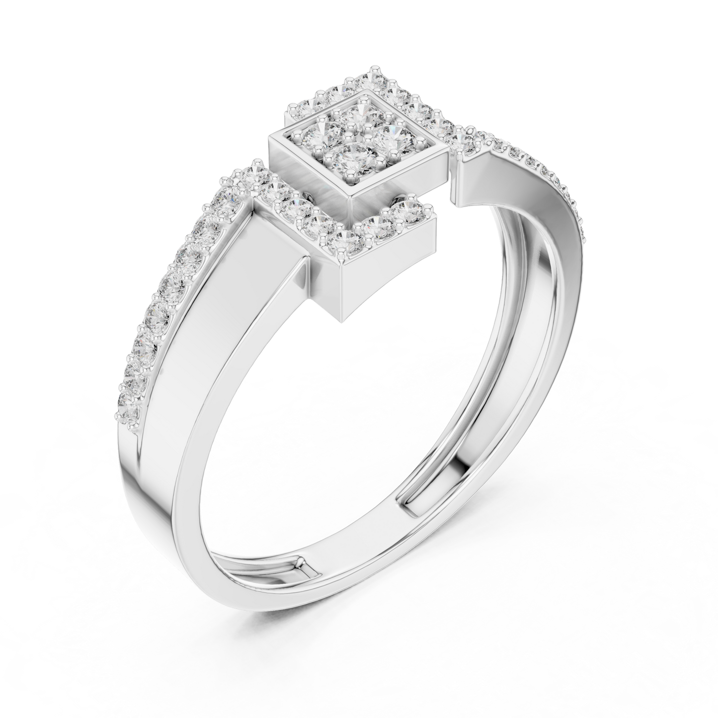Geometric Hexagon Scaffold Round Lab Grown Diamond Ring