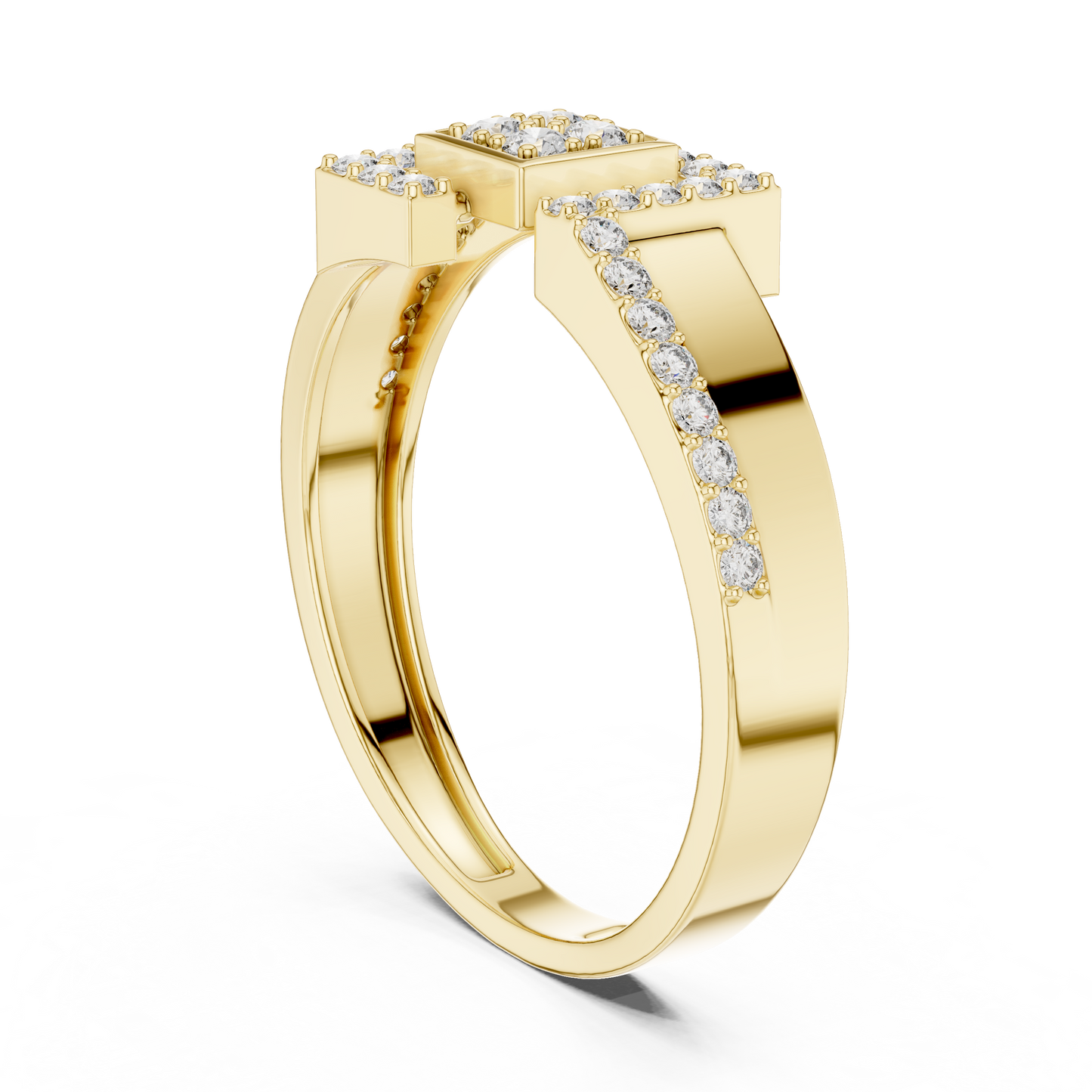 Geometric Hexagon Scaffold Round Lab Grown Diamond Ring