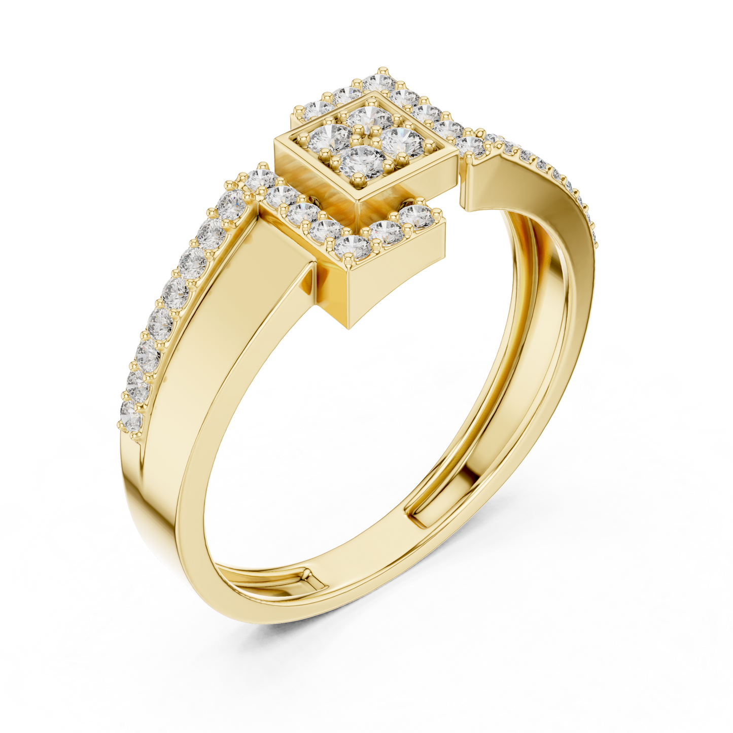 Geometric Hexagon Scaffold Round Lab Grown Diamond Ring