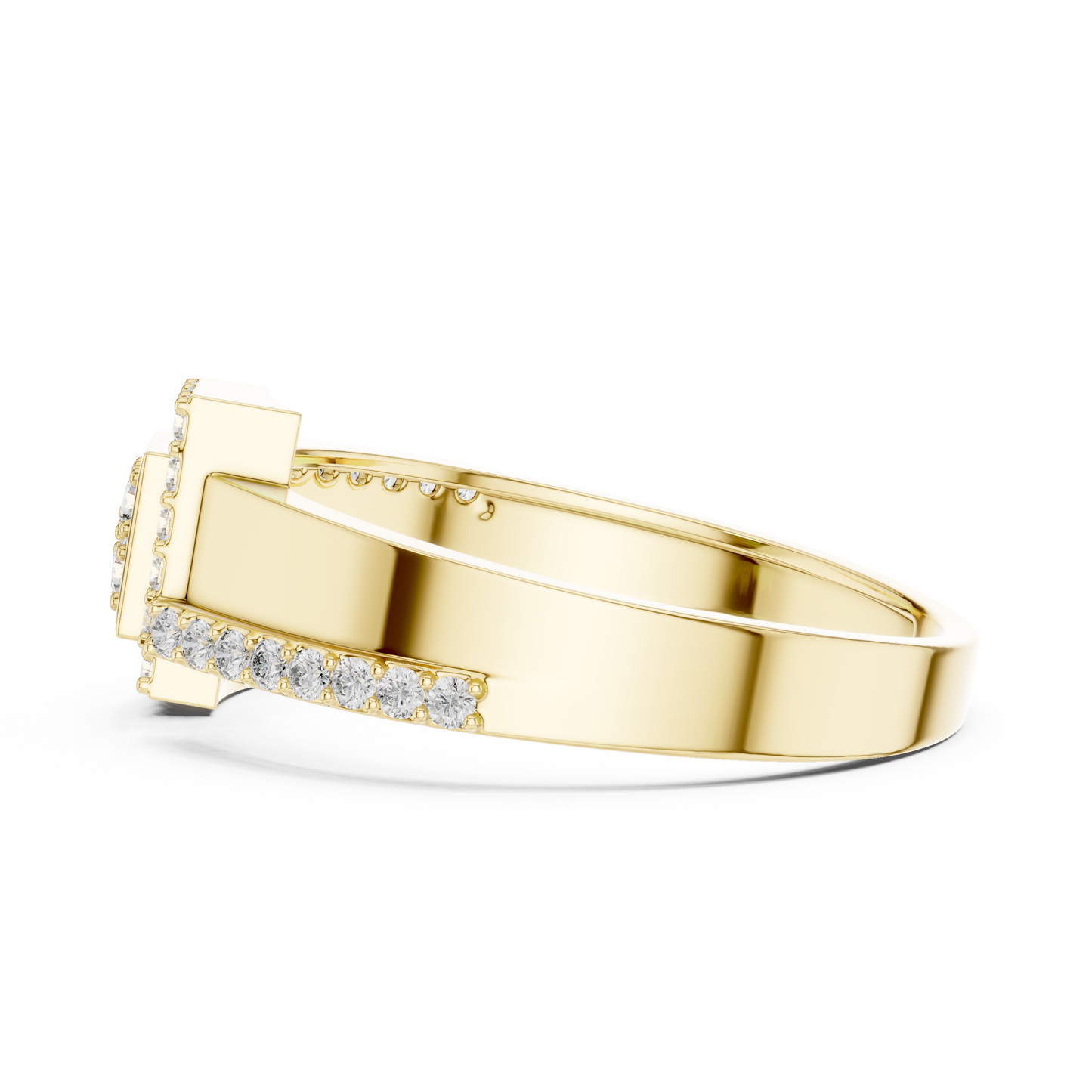 Geometric Hexagon Scaffold Round Lab Grown Diamond Ring