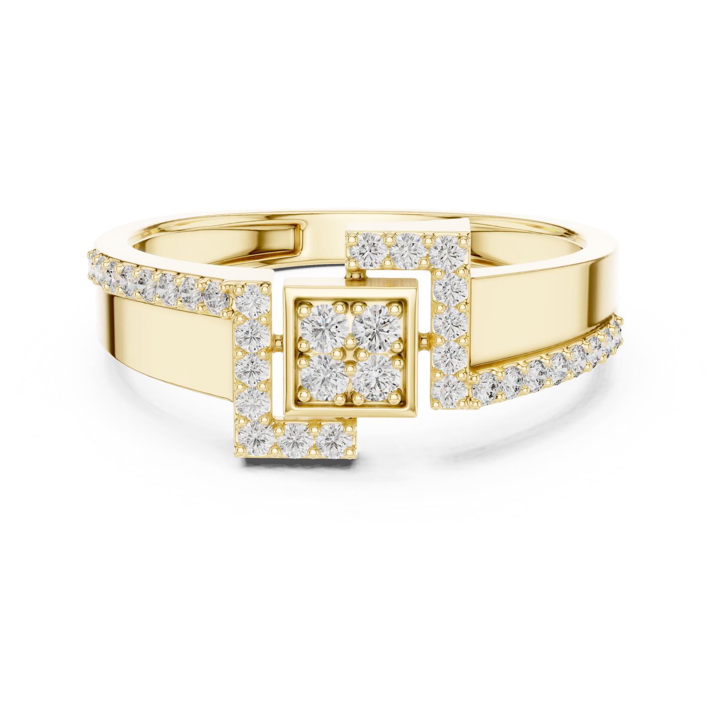 Geometric Hexagon Scaffold Round Lab Grown Diamond Ring