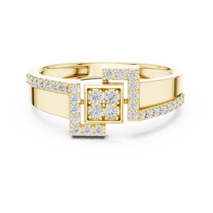 Geometric Hexagon Scaffold Round Lab Grown Diamond Ring