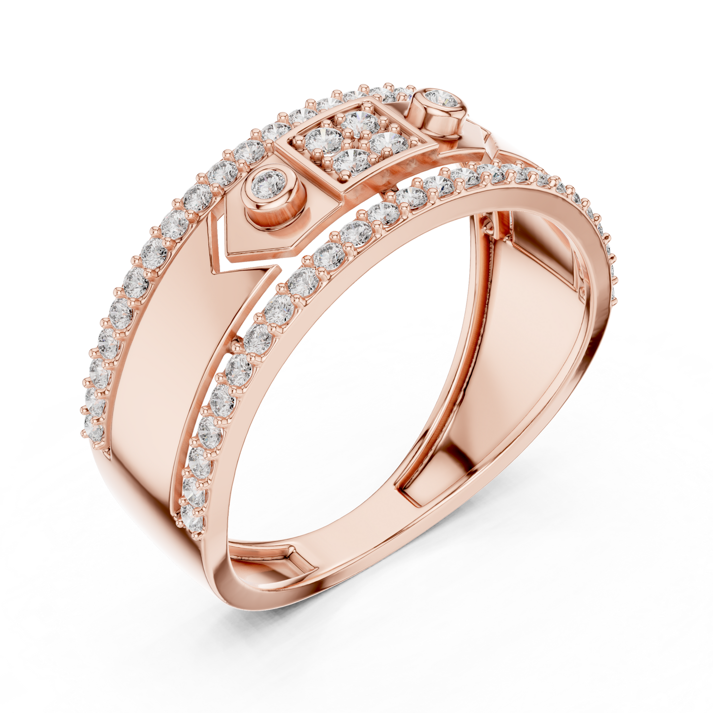 Unique Dual Track Pavé Round Lab Grown Diamond Ring