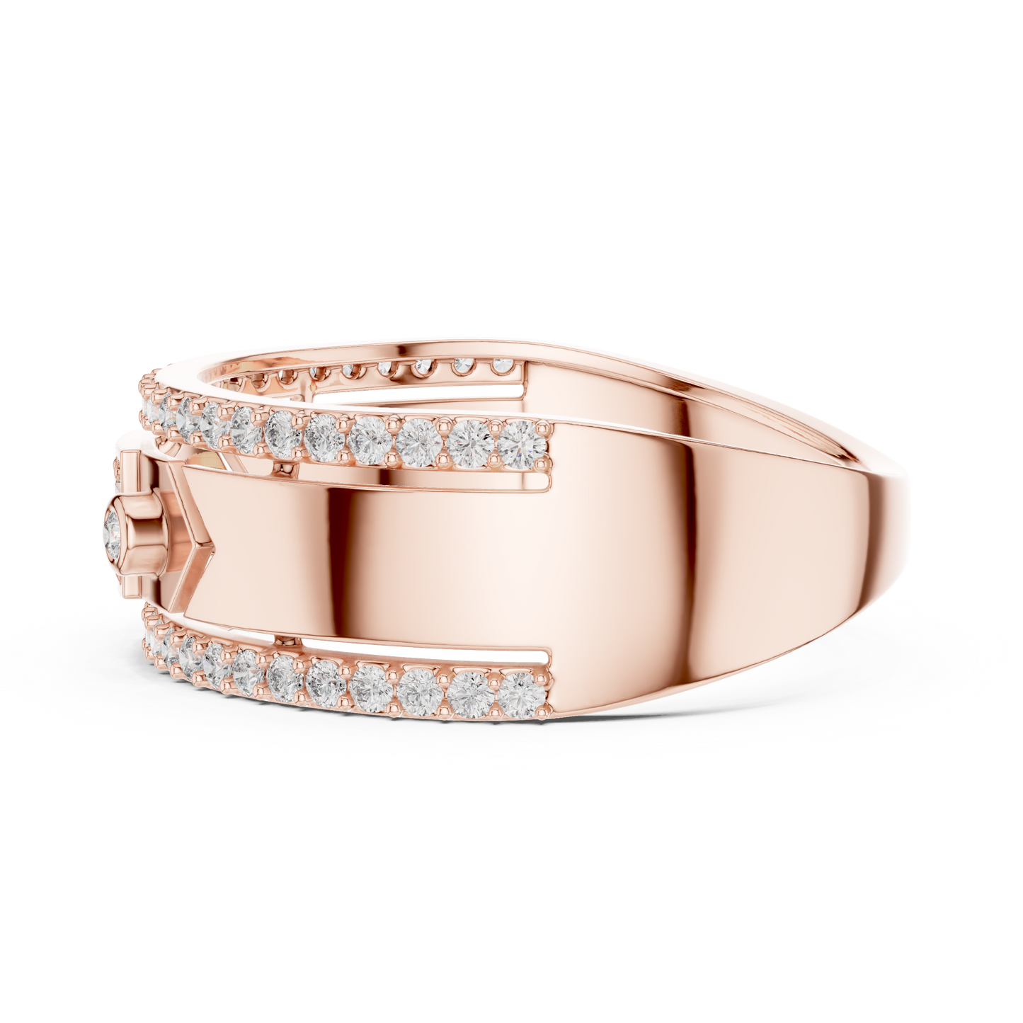 Unique Dual Track Pavé Round Lab Grown Diamond Ring