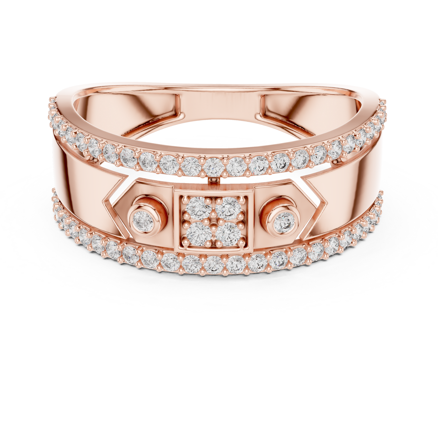 Unique Dual Track Pavé Round Lab Grown Diamond Ring