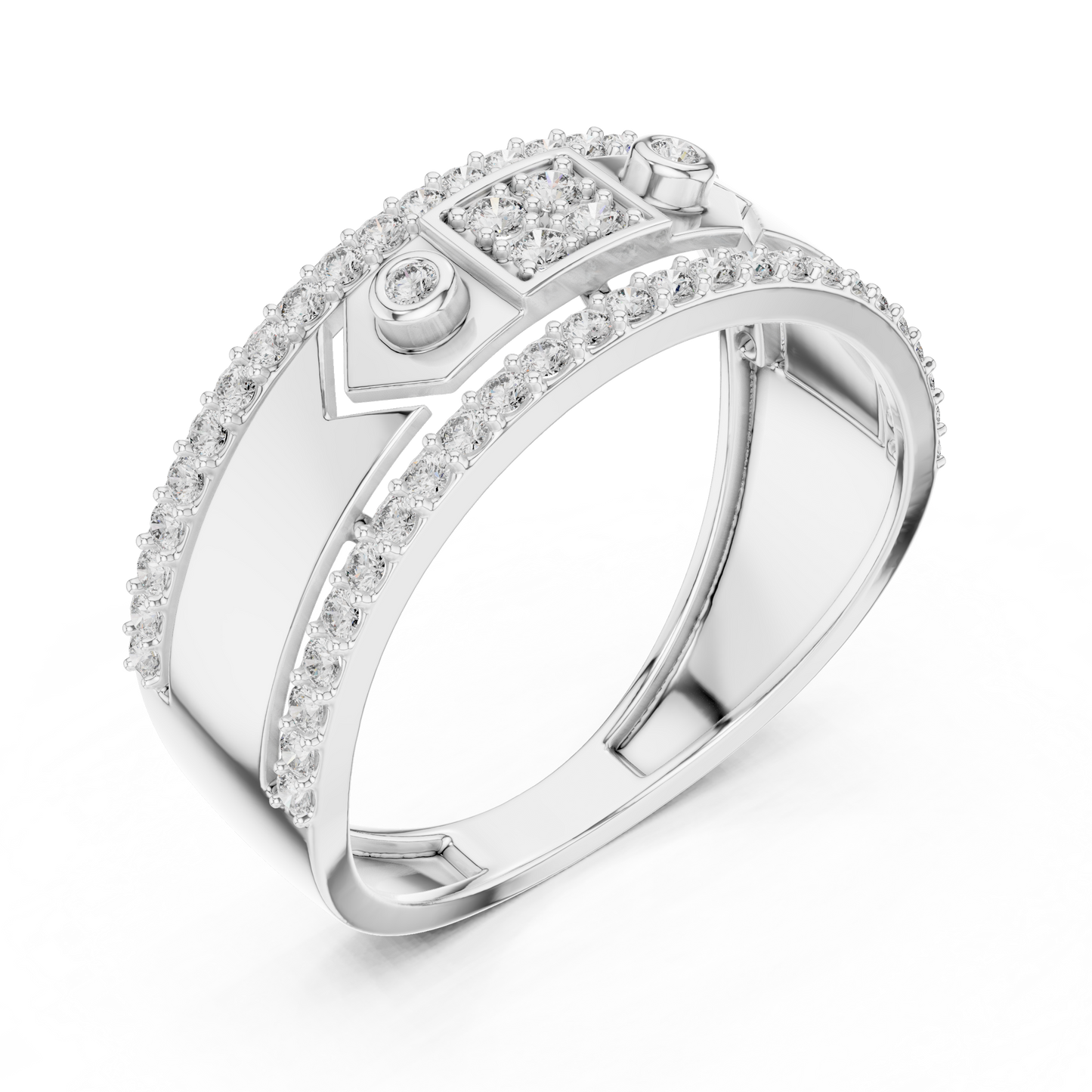 Unique Dual Track Pavé Round Lab Grown Diamond Ring