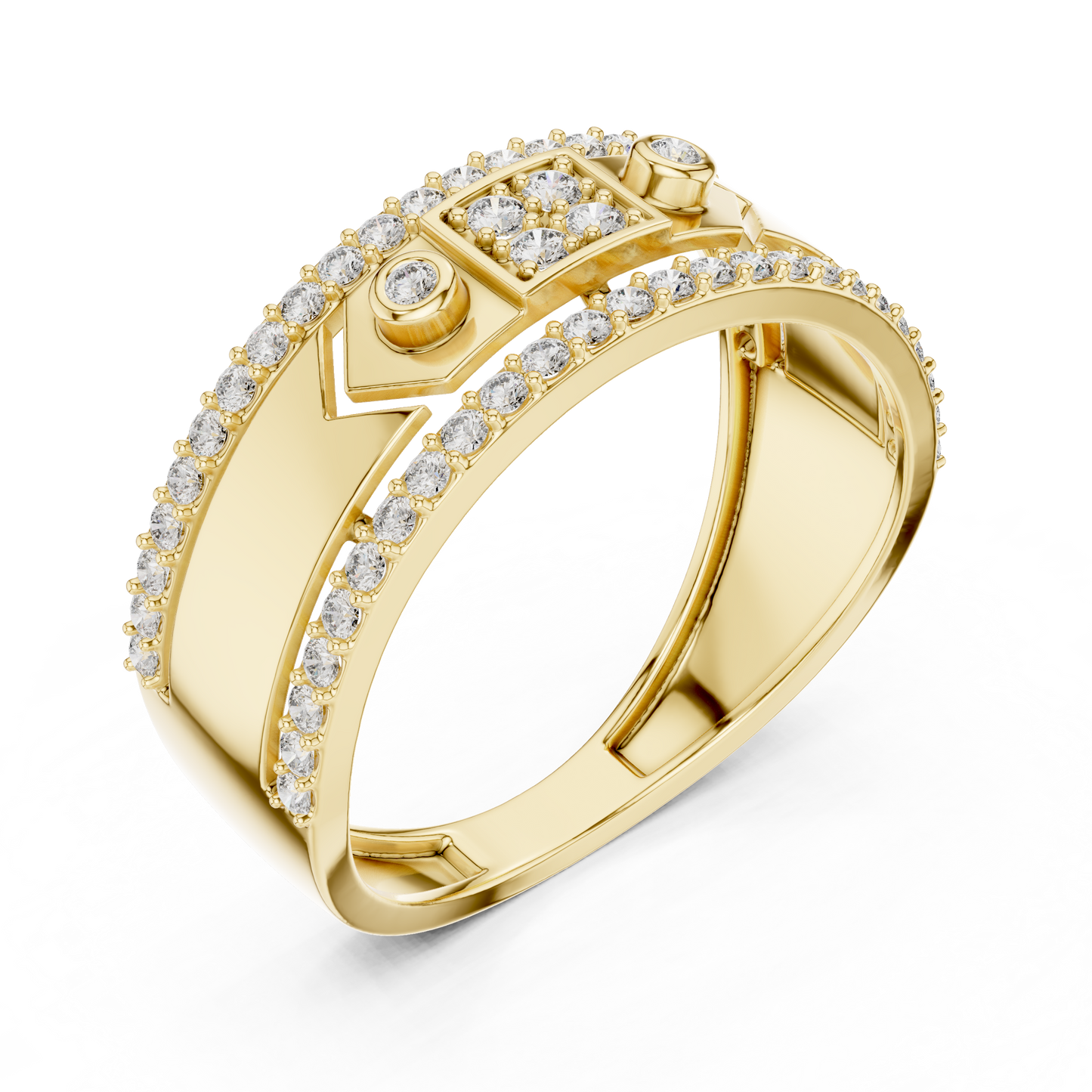 Unique Dual Track Pavé Round Lab Grown Diamond Ring