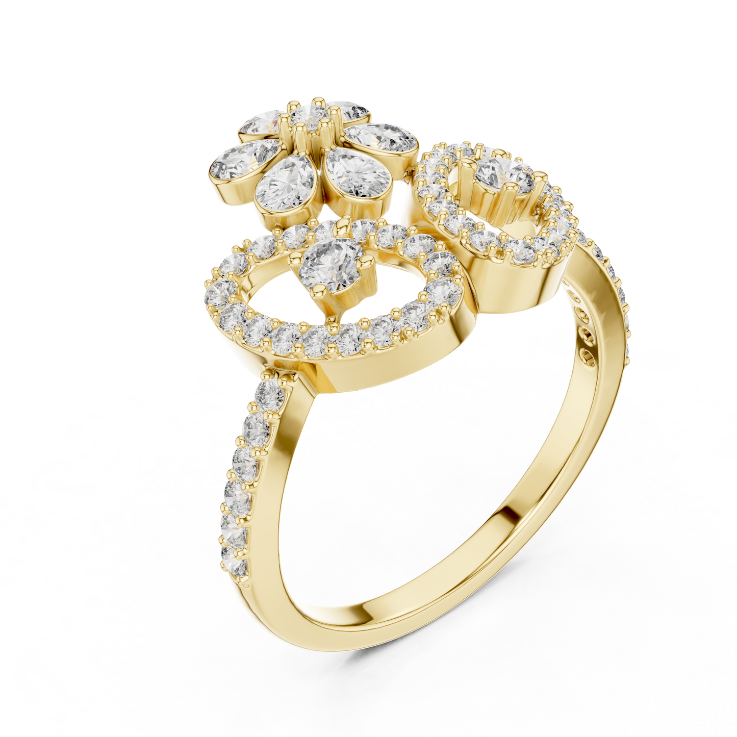 Flower Lab Grown Diamond Tiara Ring in 14K Yellow Gold