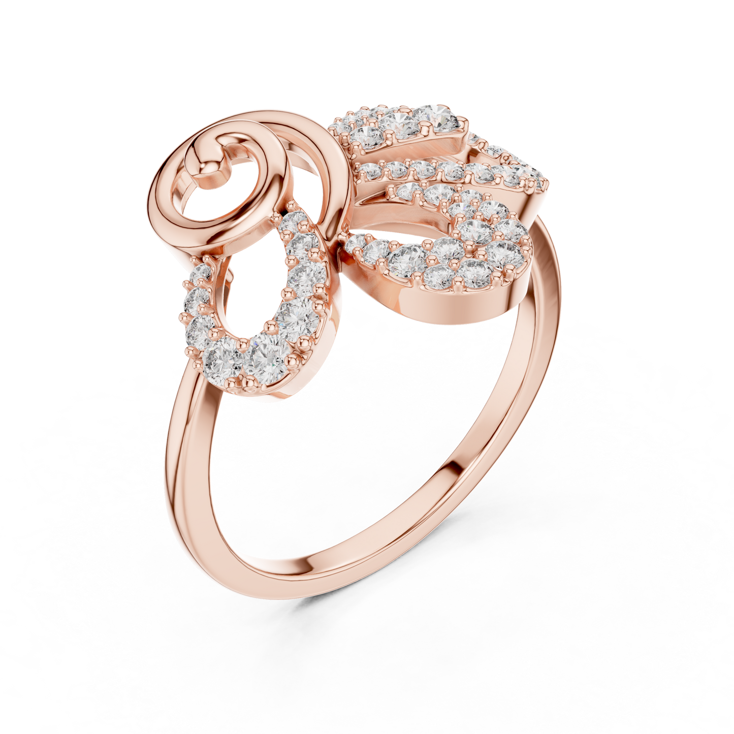 Round Cut Lab Grown Diamond Floral Swirl Ring