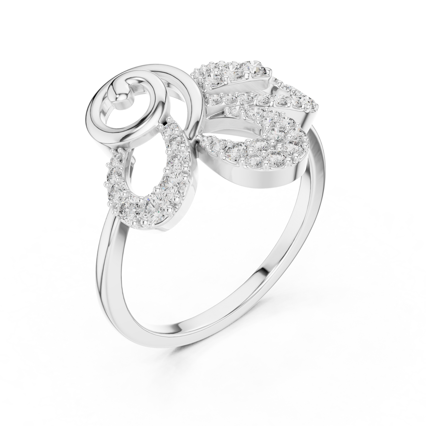 Round Cut Lab Grown Diamond Floral Swirl Ring