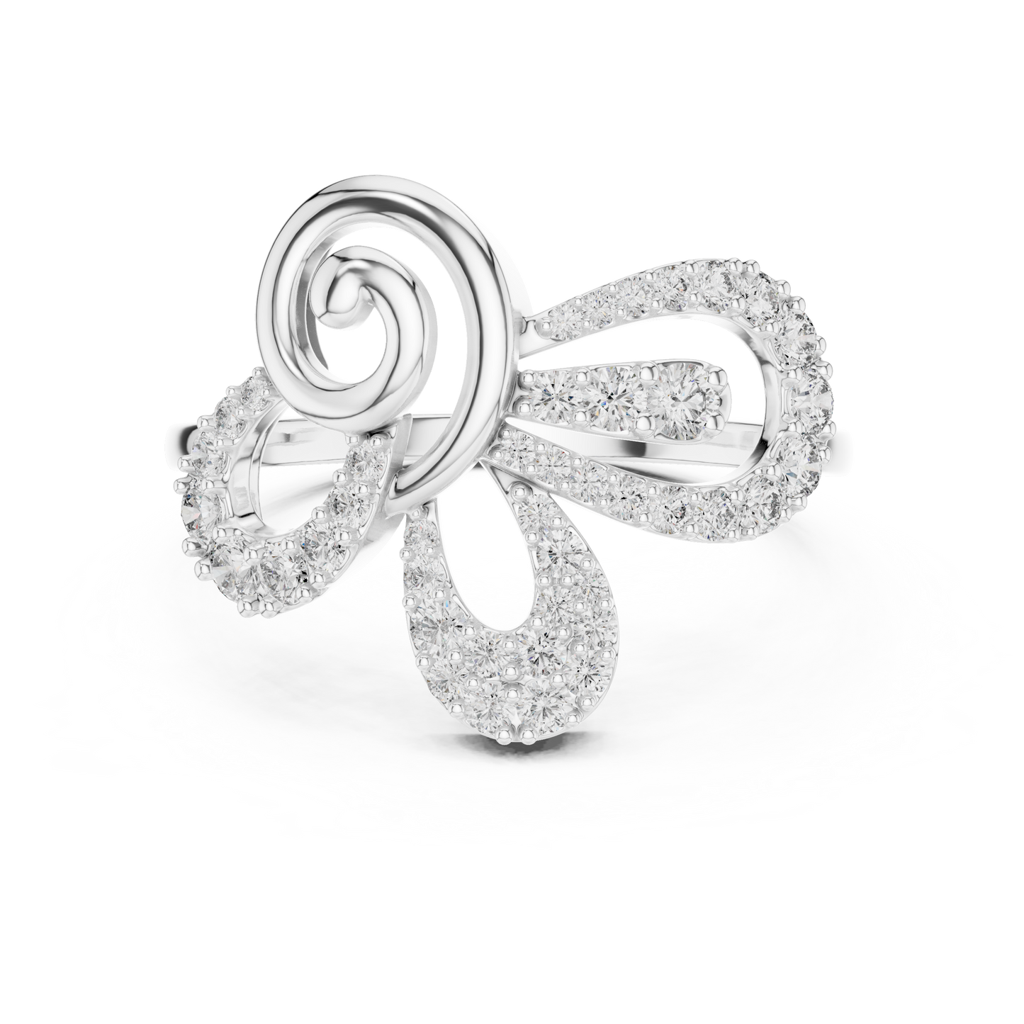 Round Cut Lab Grown Diamond Floral Swirl Ring
