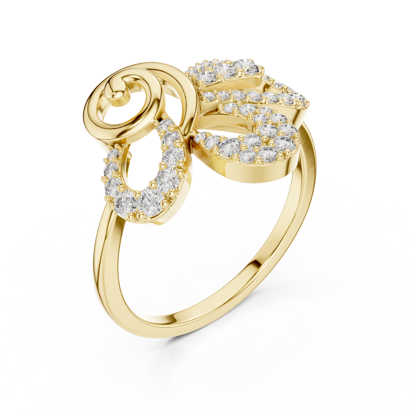 Round Cut Lab Grown Diamond Floral Swirl Ring