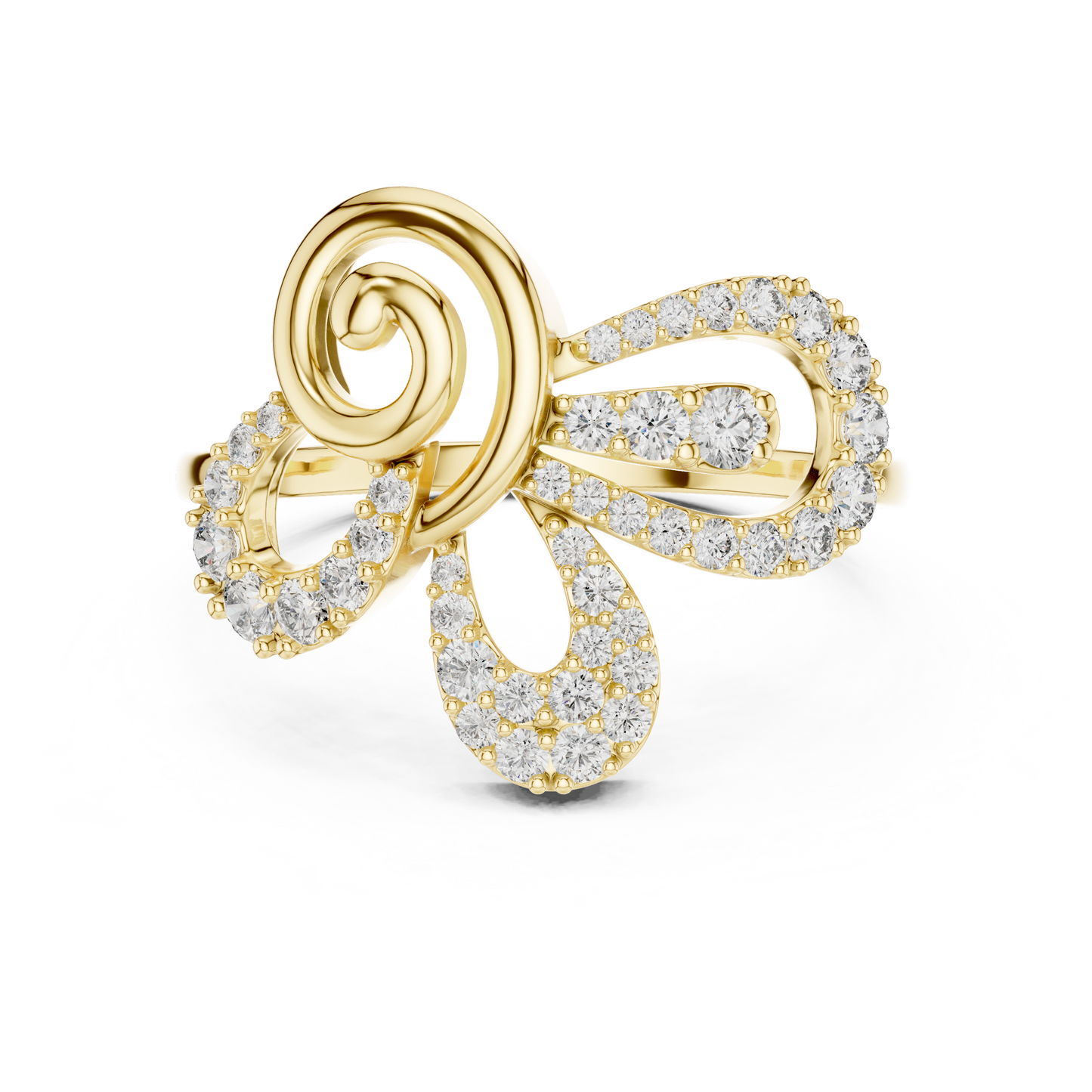 Round Cut Lab Grown Diamond Floral Swirl Ring