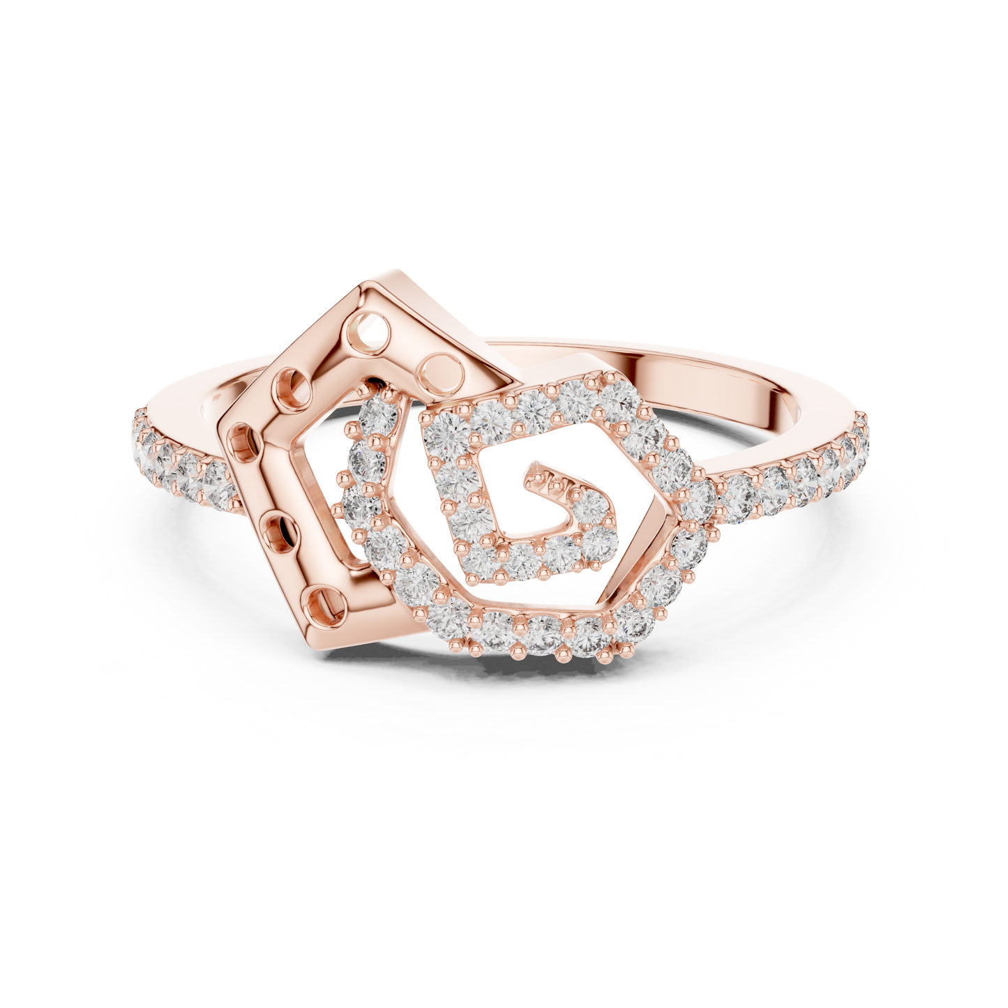 14K Yellow Gold Interlocking Pentagon Swirl Ring