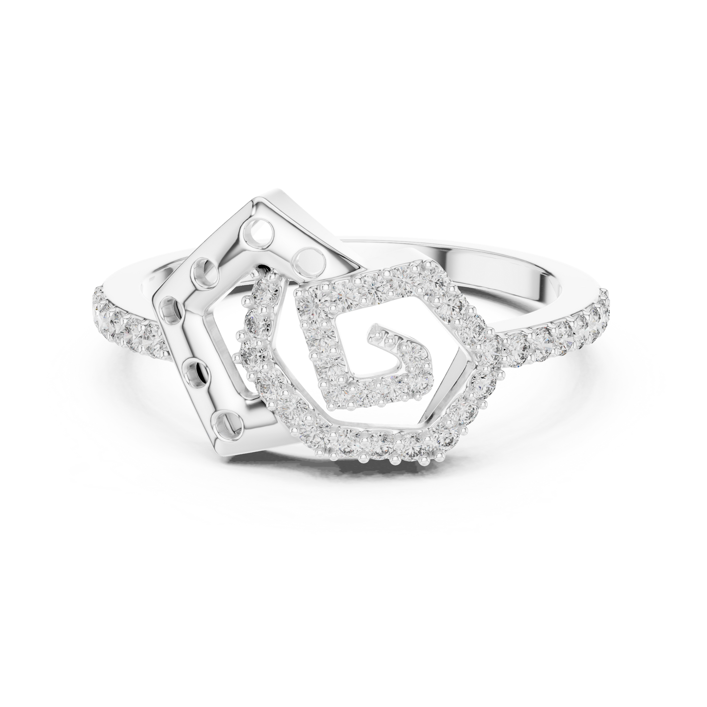 14K Yellow Gold Interlocking Pentagon Swirl Ring