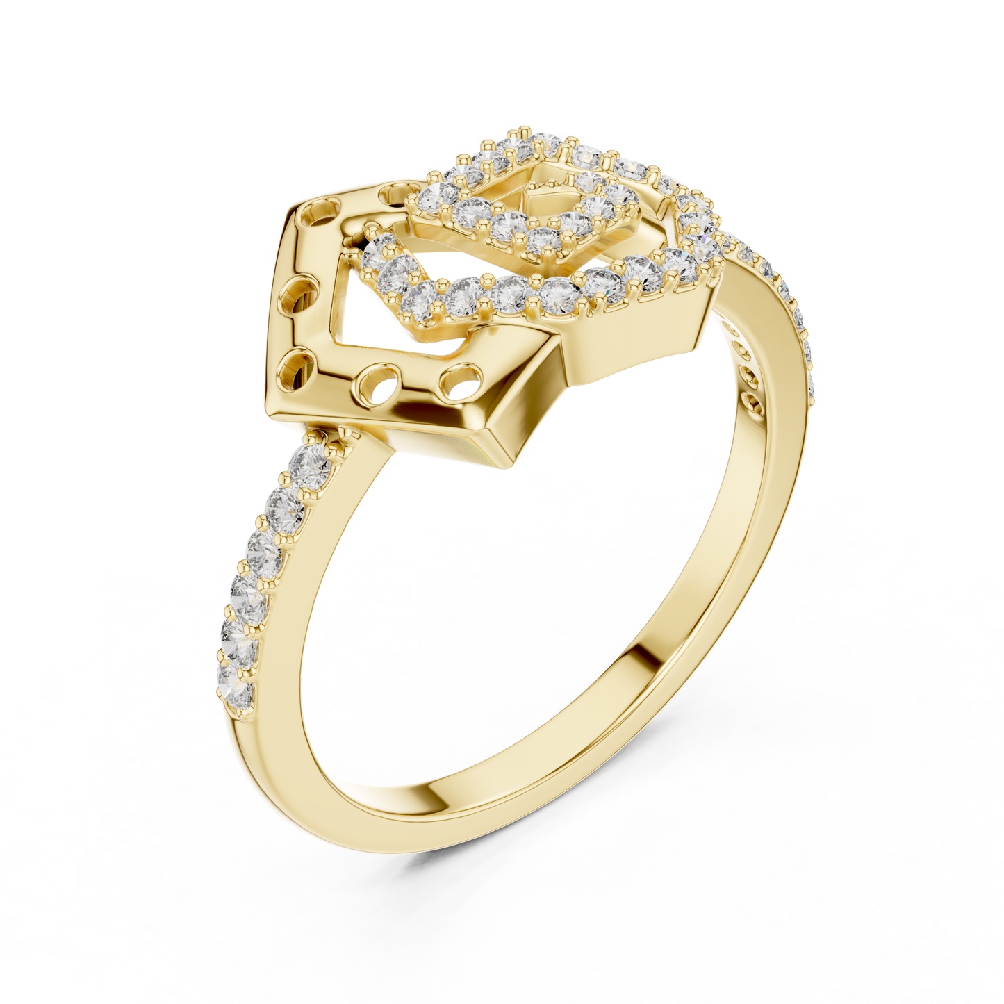14K Yellow Gold Interlocking Pentagon Swirl Ring