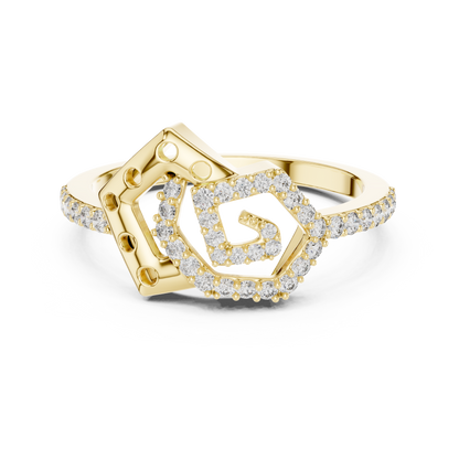 14K Yellow Gold Interlocking Pentagon Swirl Ring