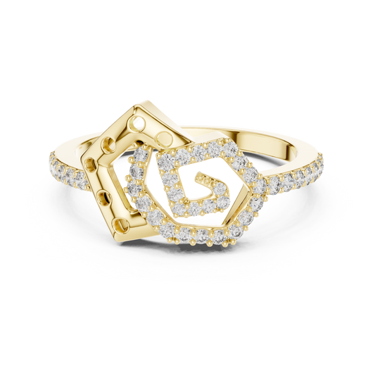 14K Yellow Gold Interlocking Pentagon Swirl Ring