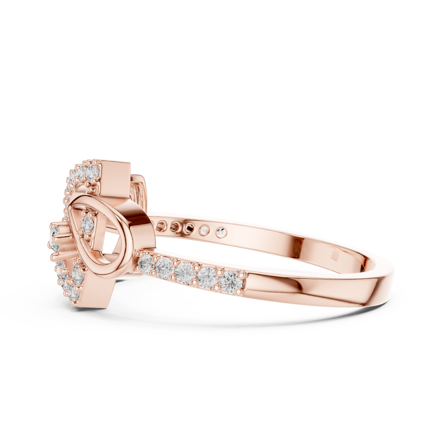 Lab Grown Diamond Bow Heart Ring 14K Rose Gold