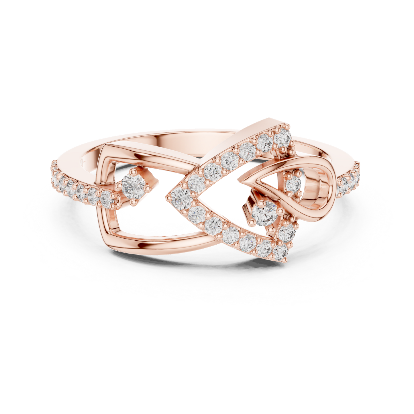 Lab Grown Diamond Bow Heart Ring 14K Rose Gold