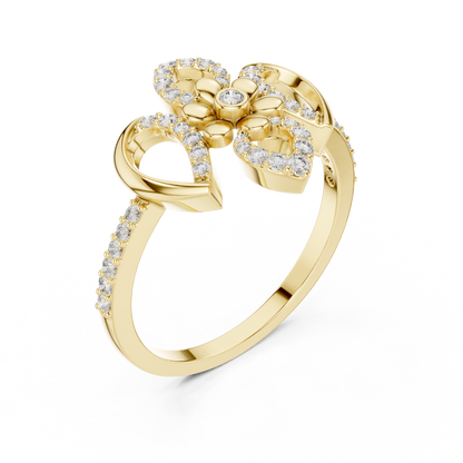 Vintage Floral Lab Grown Diamond Ring 14K Yellow Gold