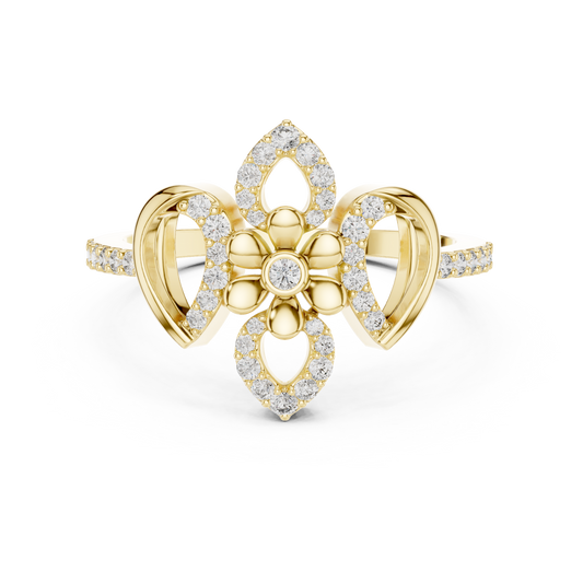 Vintage Floral Lab Grown Diamond Ring 14K Yellow Gold