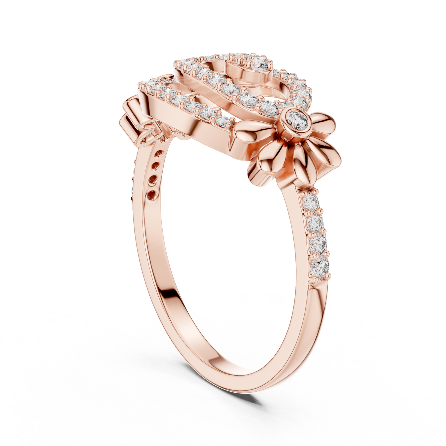 Dainty Lab Grown Diamond Swirl Flower Ring 14K Rose Gold