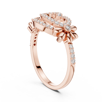 Dainty Lab Grown Diamond Swirl Flower Ring 14K Rose Gold