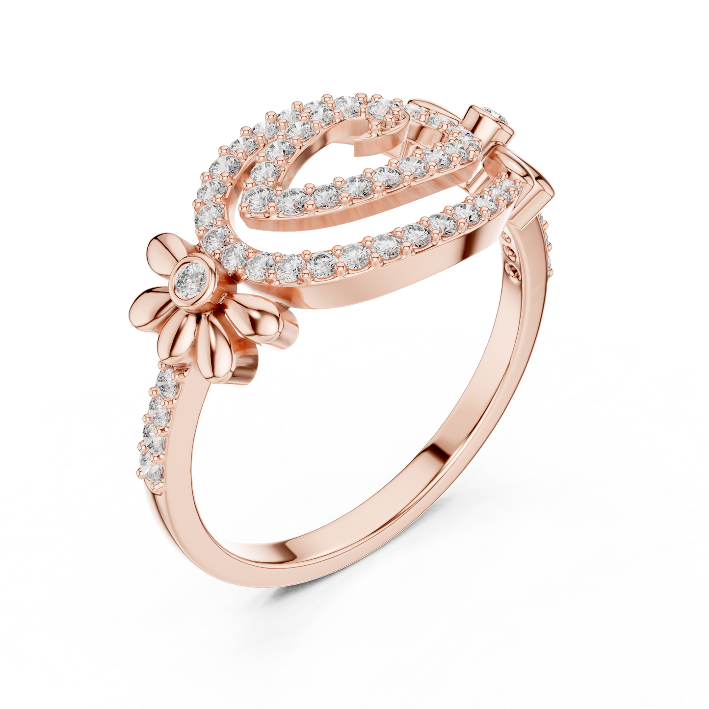 Dainty Lab Grown Diamond Swirl Flower Ring 14K Rose Gold