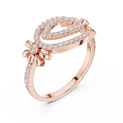 Dainty Lab Grown Diamond Swirl Flower Ring 14K Rose Gold