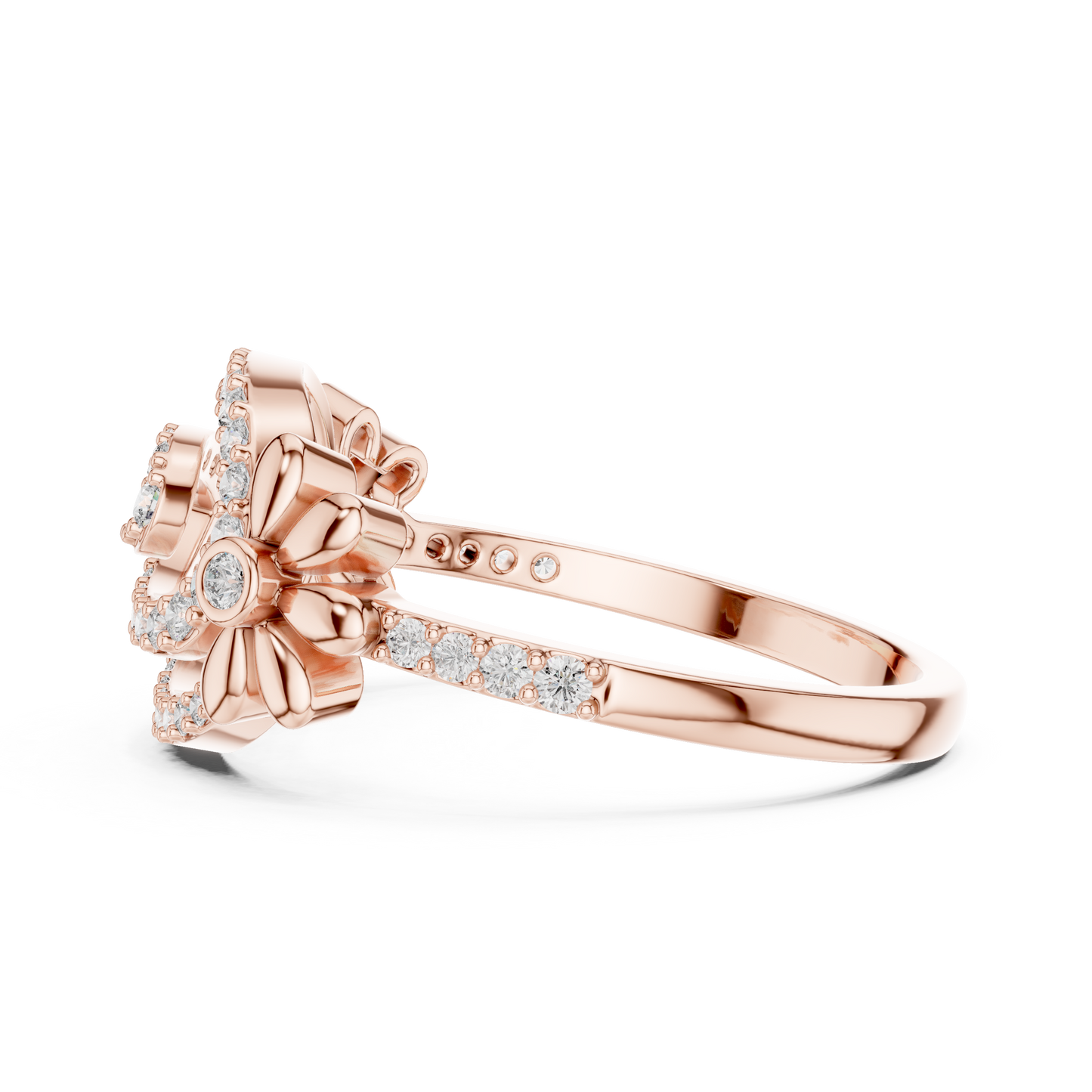Dainty Lab Grown Diamond Swirl Flower Ring 14K Rose Gold