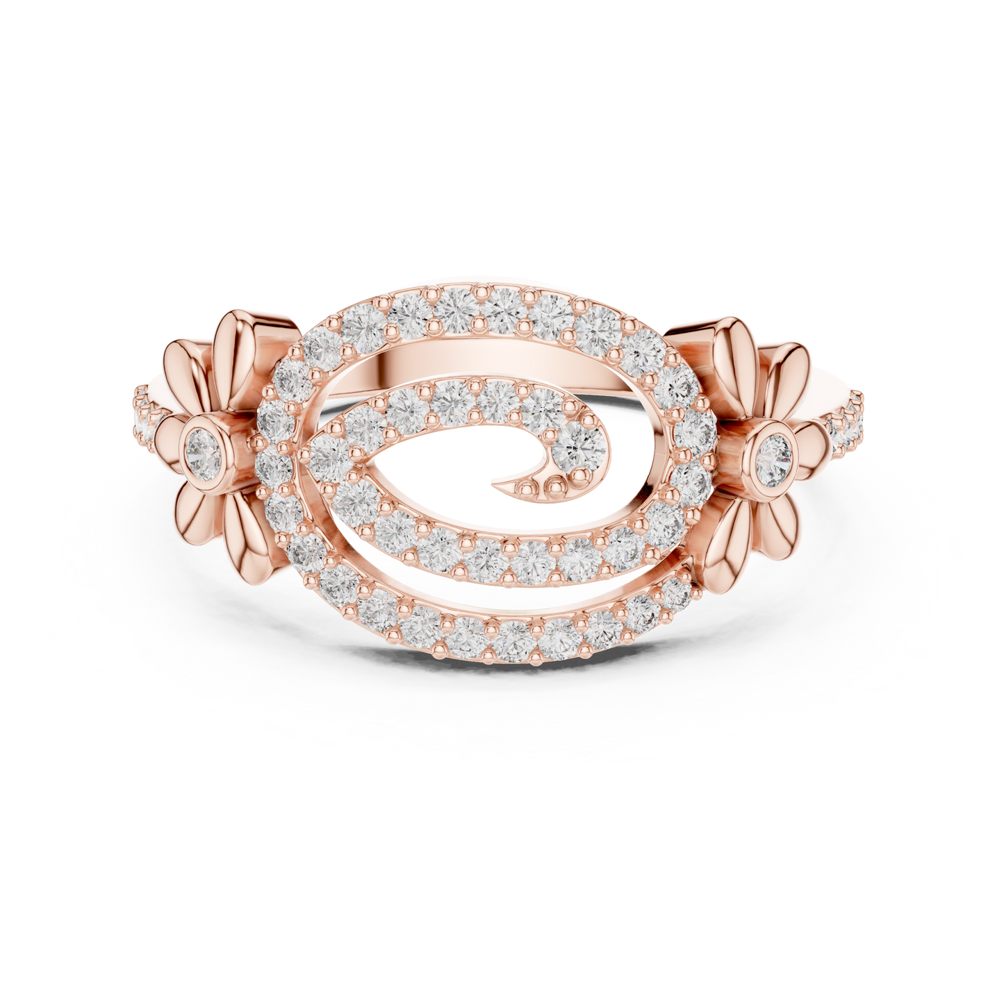 Dainty Lab Grown Diamond Swirl Flower Ring 14K Rose Gold